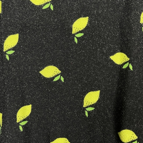 2/$30 ZARA Lemon Print Fit and Flare Black Dress V-Neck Scalloped Sleeve #6871 - Picture 9 of 16